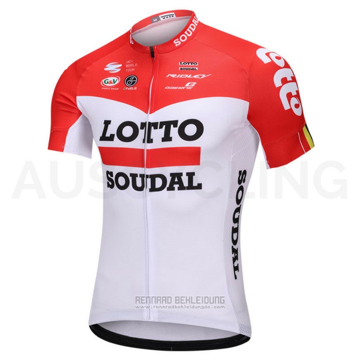 2018 Fahrradbekleidung Lotto Soudal Wei und Rot Trikot Kurzarm und Tragerhose